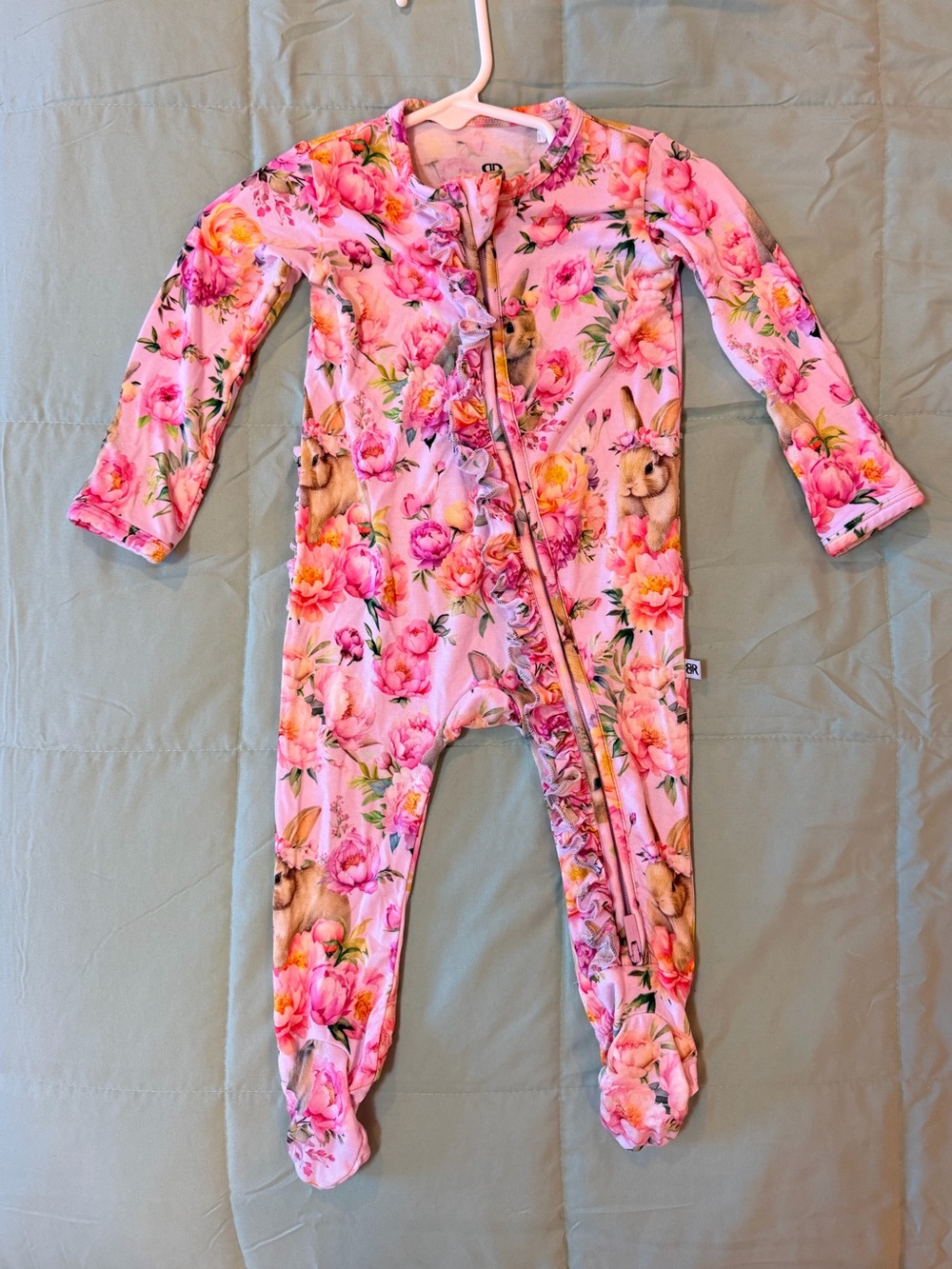 Floral bunny Pink Footed Baby One-Piece Romper